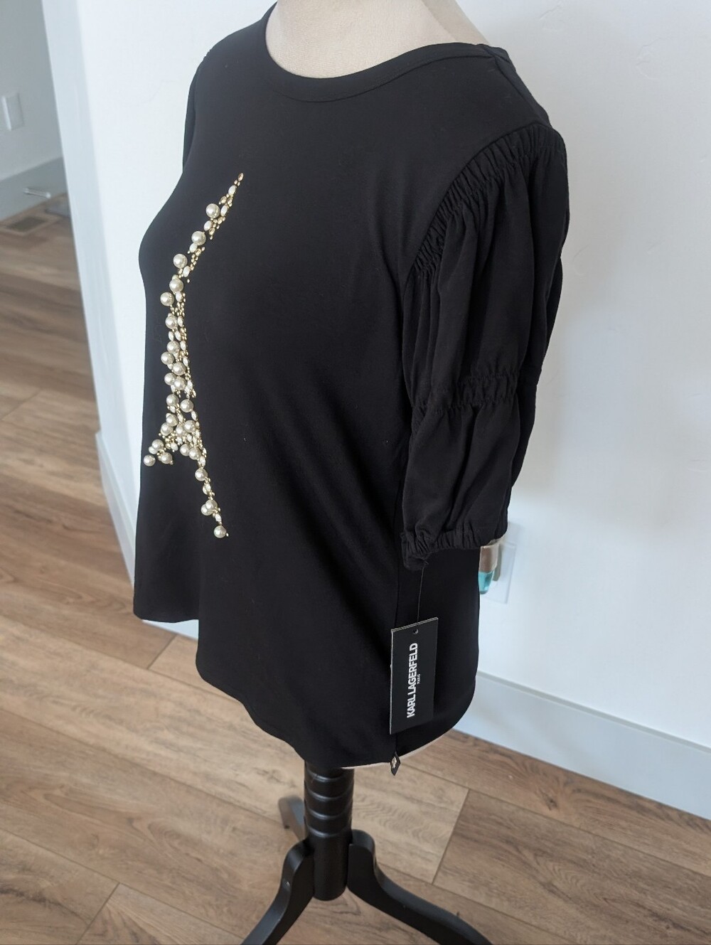 Karl Lagerfeld Black Pearl Eiffel Tower Short Sleeve Tee - Picture 6 of 9
